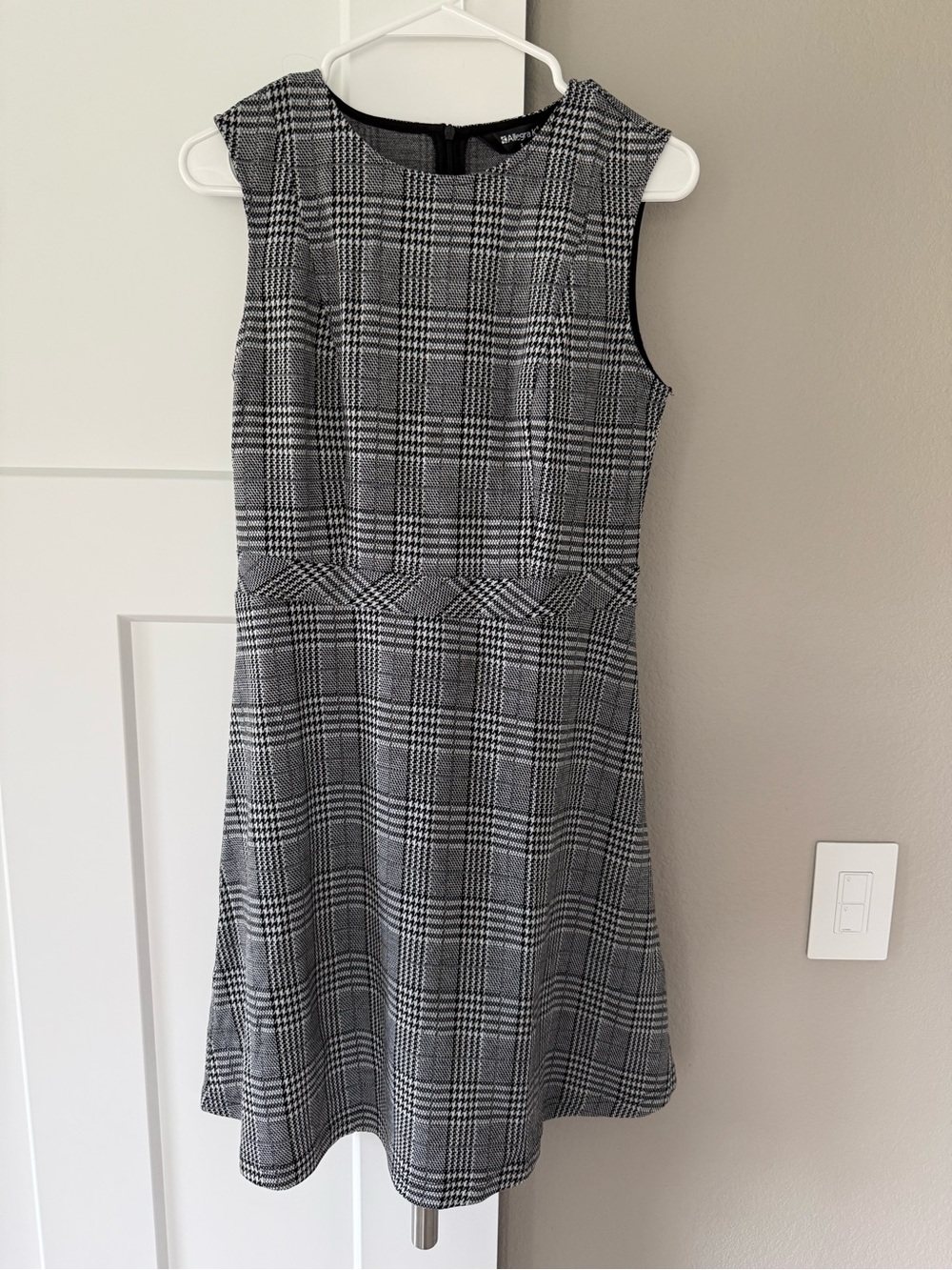 NWT Allegra K Gray Sleeveless Plaid A-Line Dress